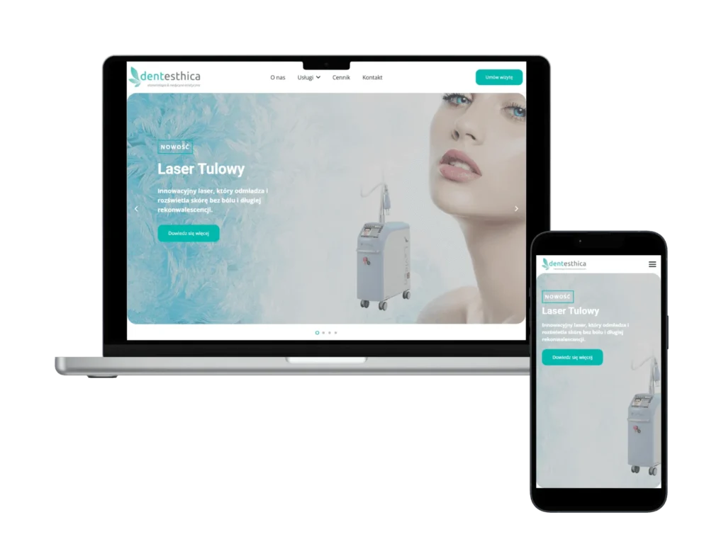 Podgląd strony dla gabinetu Dentesthica na latopie i smartfonie