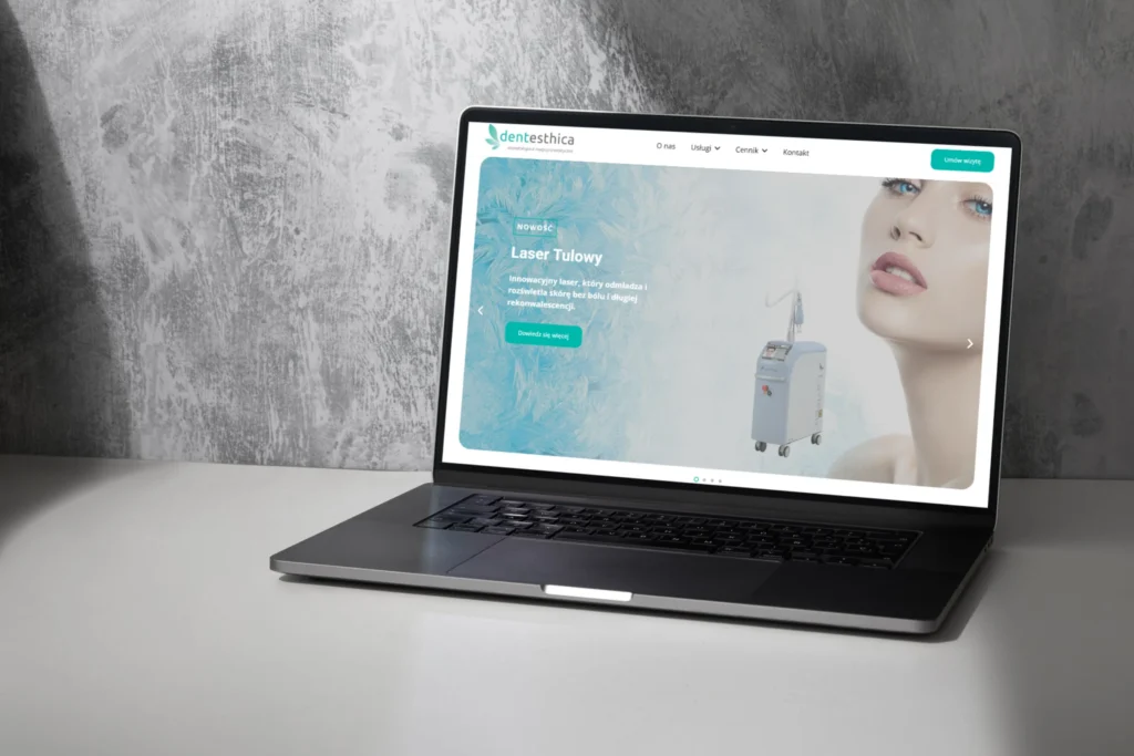 Podgląd strony internetowej dla gabinetu Dentesthica na laptopie